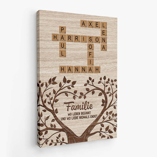 3570CGE2 die familie wo das leben beginnt und die liebe niemals endet kreuzwortratsel personalisierte leinwand fur die familie