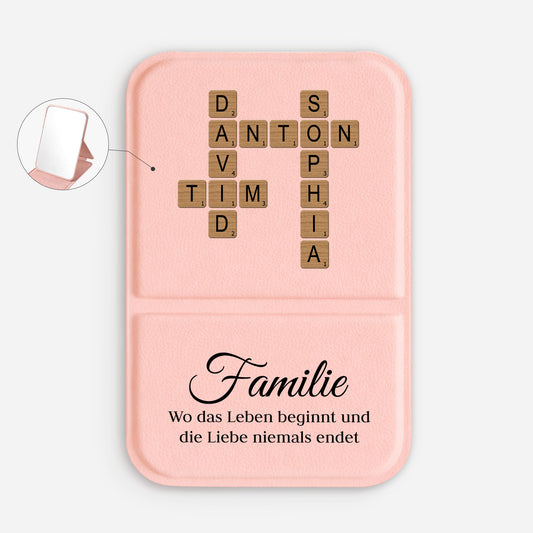 3591AGE1 familie wo die liebe beginnt und niemals endet personalisiertes kreuzwortratsel geschenk taschenspiegel 3591ajsq5i