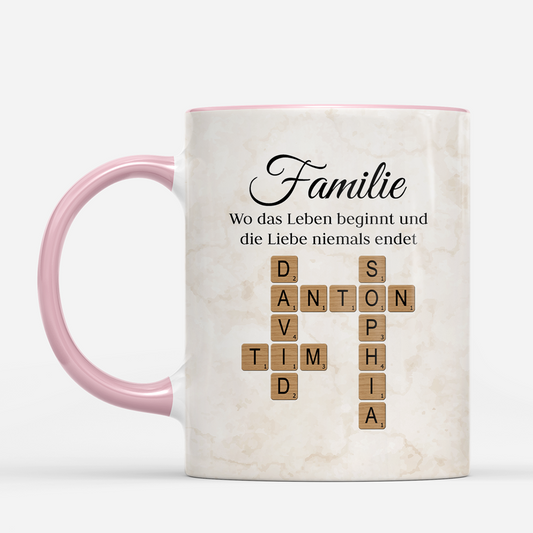 3591MGE2 familie wo das leben beginnt und die liebe niemals endet personalisierte kreuzwortratsel tasse 3591m8f5i