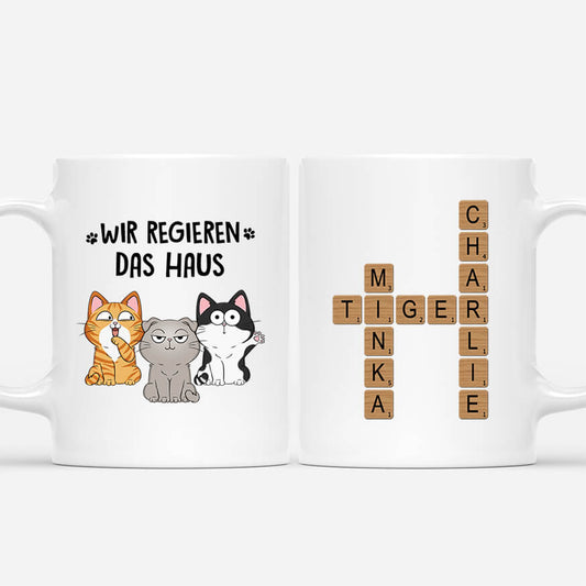 3594MGE1 wir regieren das haus personalisierte tasse fur katzenliebhaber mit kreuzwortratsel design