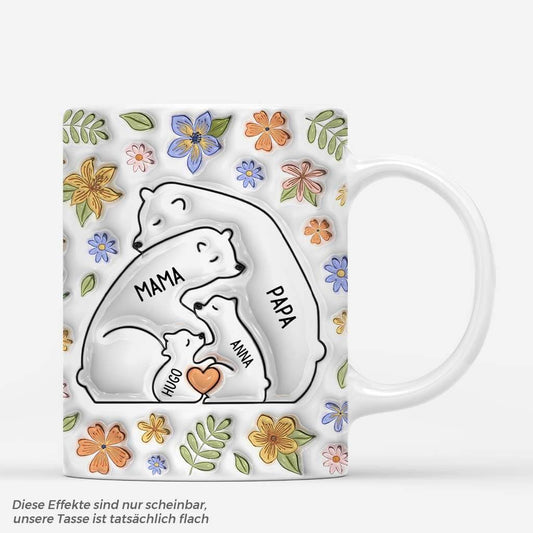 3619MGE1 barenfamilie blumen personalisierte tasse mit 3d inflated effekt fur die familie