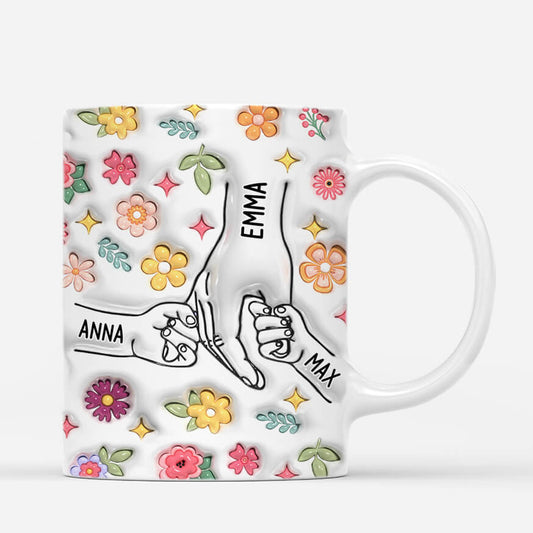 3626MGE2 mama und kinder hand in hand blumen personalisierte tasse mit 3d inflated effekt fur mamas