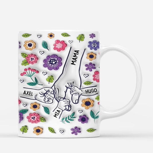 3644MGE2 oma und enkelkinder blumen hand in hand personalisierte tasse mit 3d inflated effekt fur omas