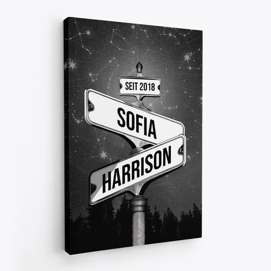 3674CGE2 stra_enschild mit wald und sternenmotiven im vintage stil perrsonalisierte leinwand f_r paare