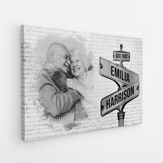 3675CGE2 stra_enschild im vintage stil perrsonalisierte leinwand f_r paare mit foto