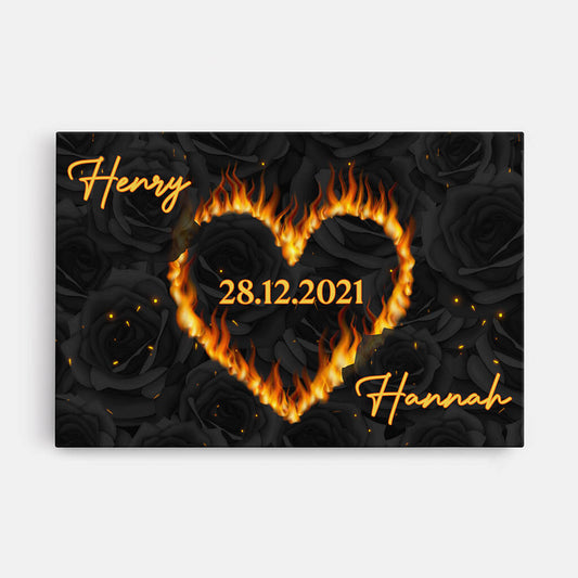 3690CGE1 brennendes herz personalisierte leinwand fur paare