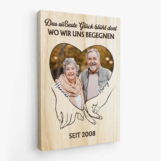 3692CGE2 das susseste gluck bluht dort wo wir uns begegnen personalisierte leinwand mit foto fur paare