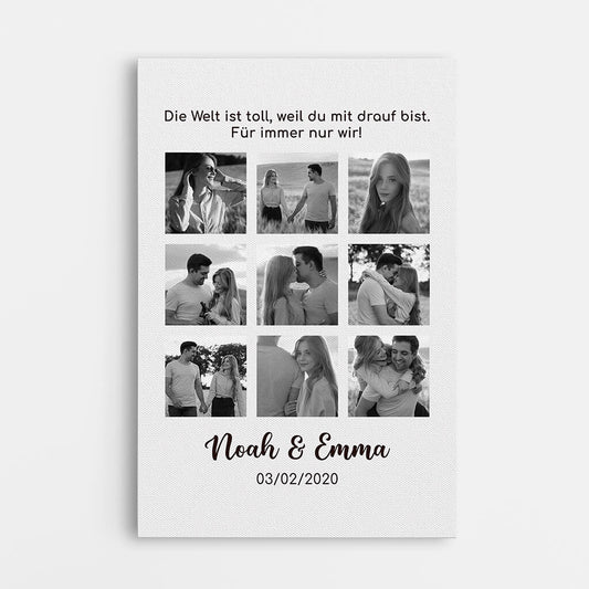 3707CGE1 die welt ist toll weil du mit drauf bist fur immer nur wir personalisierte leinwand mit foto fur paare zum jahrestag