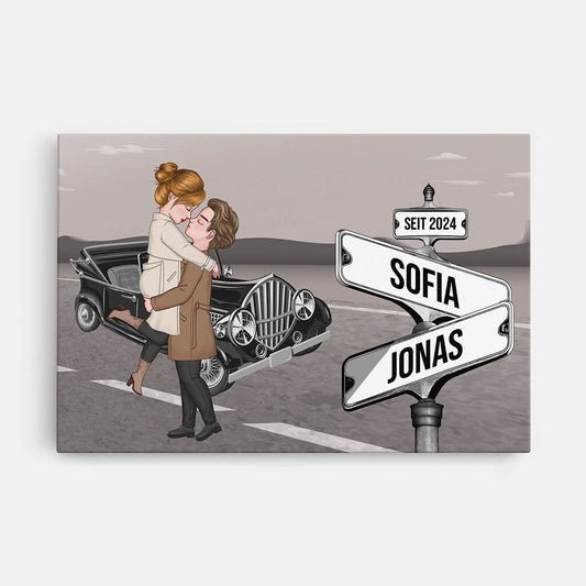 3723CGE1 strassenschild mit auto im vintage stil personalisierte leinwand fur paare