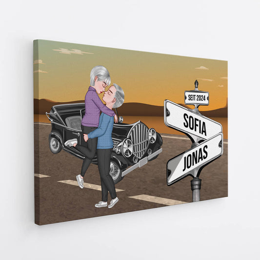 3723CGE2 strassenschild mit auto im vintage stil personalisierte leinwand fur paare