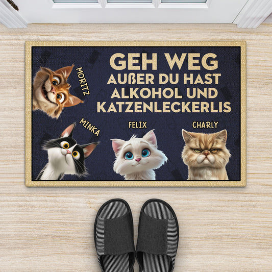3871DGE2 lustiger spruch uber alkohol und katzenleckerlis personalisierte fussmatte fur katzenbesitzer 3871DTT5C