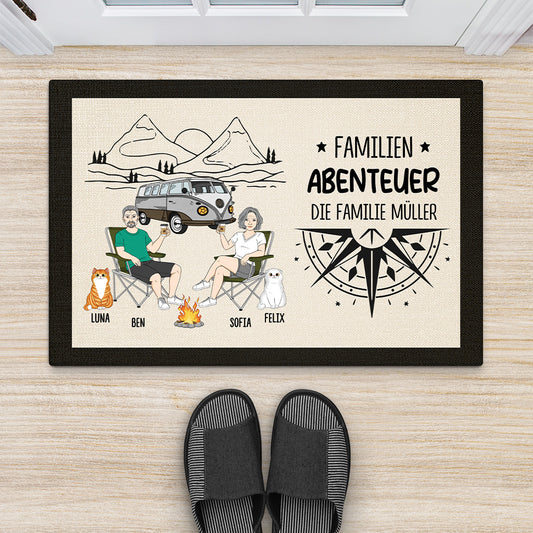 4016DGE2 familienabenteuer personalisierte fussmatte familie mit katze 4016D8L8D