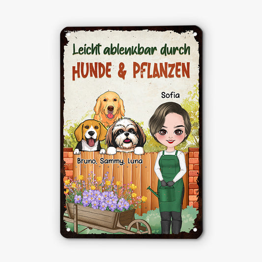 4031EGE1 leicht ablenkbar durch hunde und pflanzen personalisiertes turschild garten fur hundehalterin_ 4031ETQ0C