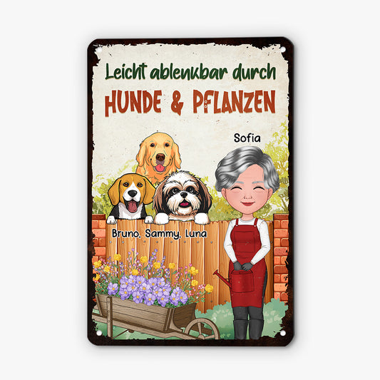 4031EGE2 leicht ablenkbar durch hunde und pflanzen personalisiertes turschild garten fur hundehalterin_ 4031ETQ0C