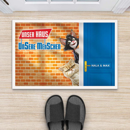 4048DGE2 unser haus unsere menschen fussmatte personalisiert katze_ 4048D5M5D