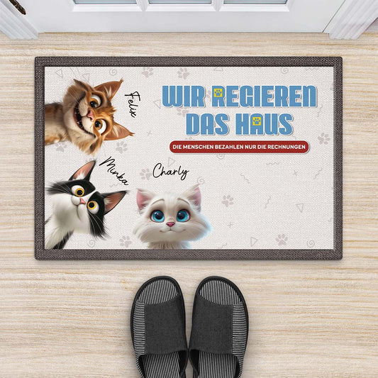 4066DGE2 wir regieren das haus cartoon lustige fussmatte katzen personalisiert 4066D9T5D