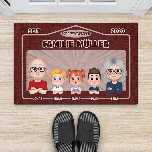 4083DGE2 willkommen bei cartoon personalisierte fussmatte familie_ 4083D