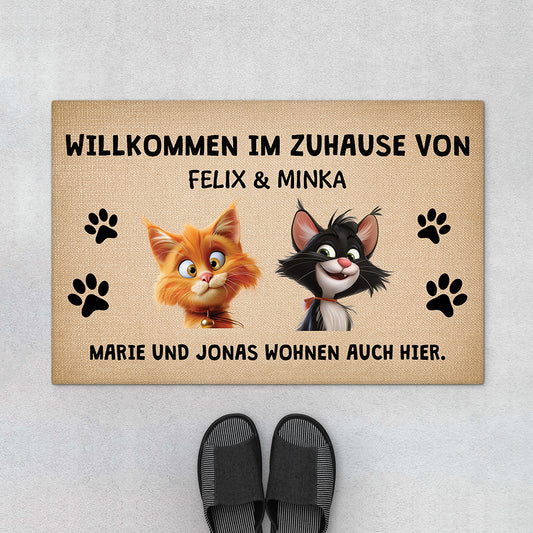 4145DGE1 willkommen bei wohnen auch hier fussmatte personalisiert katze_ 4145D8I5D