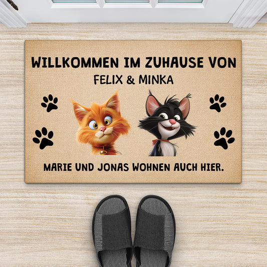 4145DGE2 willkommen bei wohnen auch hier fussmatte personalisiert katze_ 4145D8I5D