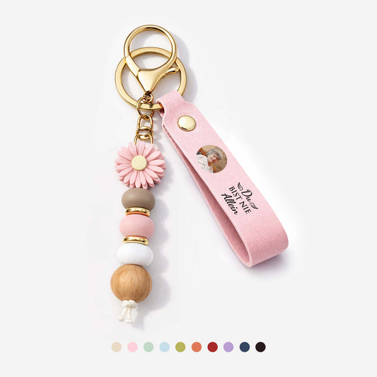 4289MGE1 du bist nie allein personalisierte trauergeschenke uv druck daisy schlusselanhanger perlen mit foto 4289mjtq5a