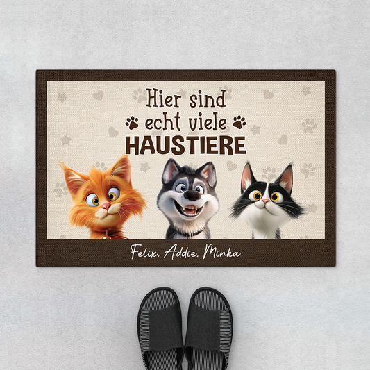 4327DGE1 hier sind echt viele haustiere fussmatte personalisiert hund und katze 4327D6T5D