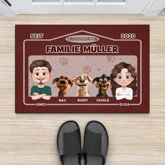4359DGE2 willkommen bei cartoon personalisierte fussmatte familie mit hund_ 4359DKQ5C_f45de2d2 281a 4e4a 910e 994178152f44