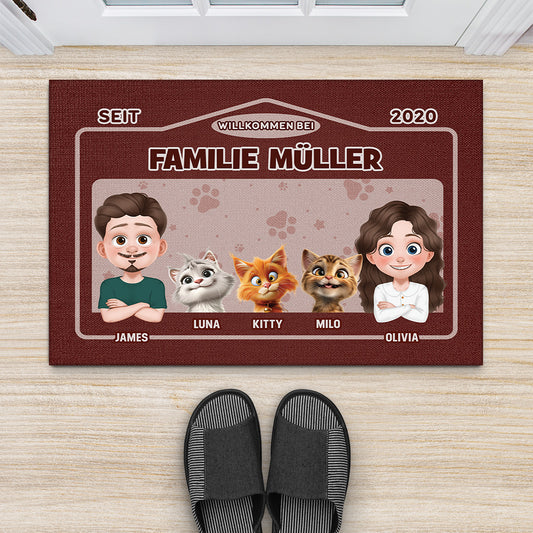 4359DGE2 willkommen bei cartoon personalisierte fussmatte familie mit katzen 4359DKQ5D_b916ffc7 fdc1 4198 8280 343907245dc6