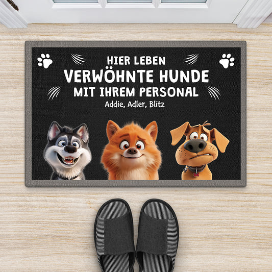 4414DGE2 hier leben verwohnte hunde mit ihrem personal fussmatte hunde personalisiert_ 4414D