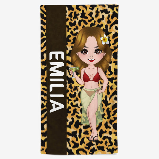 4563BGE1 chibi frau leopardenmuster personalisiertes strandtuch_ fur frauen 4563BKLTA