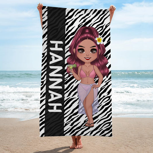 4563BGE2 chibi frau leopardenmuster personalisiertes strandtuch_ fur frauen 4563BKLTA