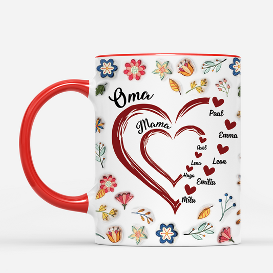4590MGE2 3d druck effekt oma mama kinder herzen blumen personalisierte tasse oma mama 4590M3N7A