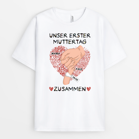 4595AGE1 unser erster muttertag zusammen buntstifte mama t shirt personalisiert 4595ATH3A