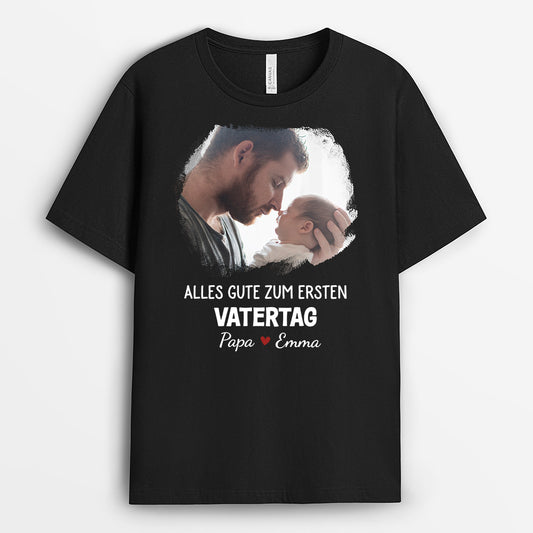 4734AGE1 unser erster vatertag zusammen schwarzes t shirt papa personalisiert_ mit foto 4734AKQ5B