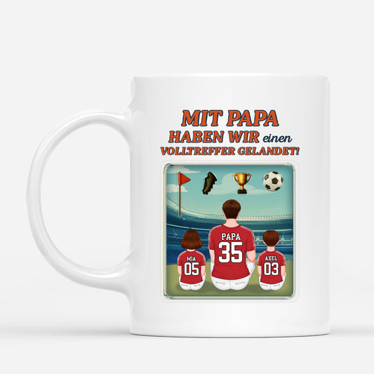 4860MGE1 mit papa haben wir einen volltreffer gelandet personalisierte tasse papa fussball 4860M3YAB
