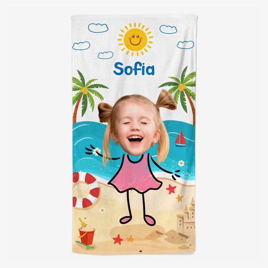 4956BGE1 kinder personalisiertes strandtuch_ kinder mit gesicht 4956B6MAK