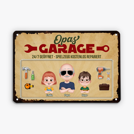 4972EGE2 PapasGarage Lustiges Turschild Personalisiert_ Papa Cartoon