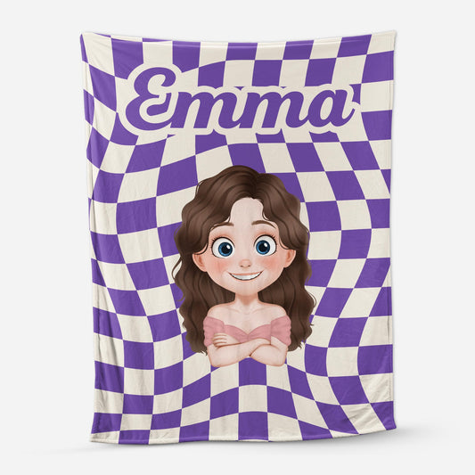 5028BGE1 frau cartoon personalisierte decke mit namen_ 5028BKMAA