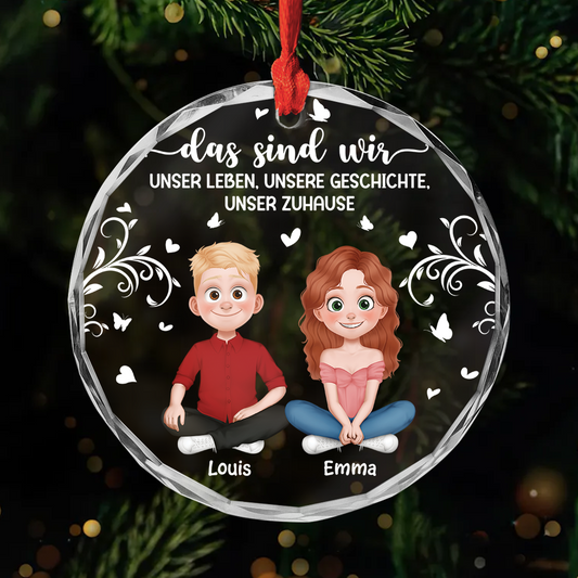 5091OGE1 unser leben unsere geschichte unser zuhause personalisierte_ glas ornamente paar 5091O8ZNG