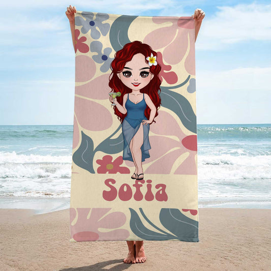 5187BGE2 stivolle frau blumen personalisiertes strandtuch_ frau 5187BKGAA