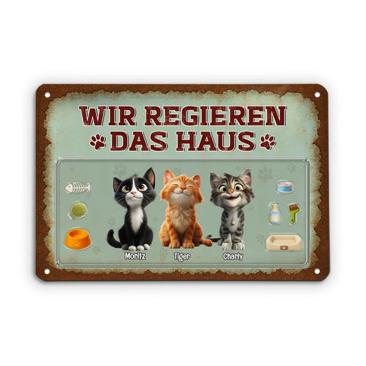 5199EGE1 wir regieren das haus turschild katze personalisiert metall 5199E8YAD