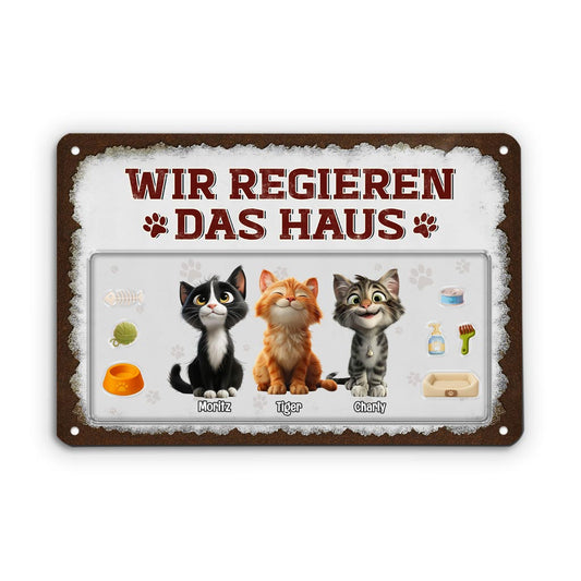 5199EGE2 wir regieren das haus turschild katze personalisiert metall 5199E8YAD