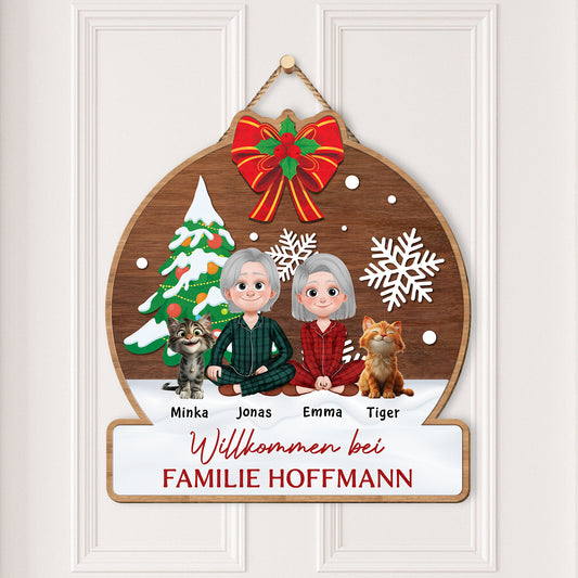 5409QGE2 willkommen bei holzschild personalisiert_ katzen zu weihnachten 5409QKZND