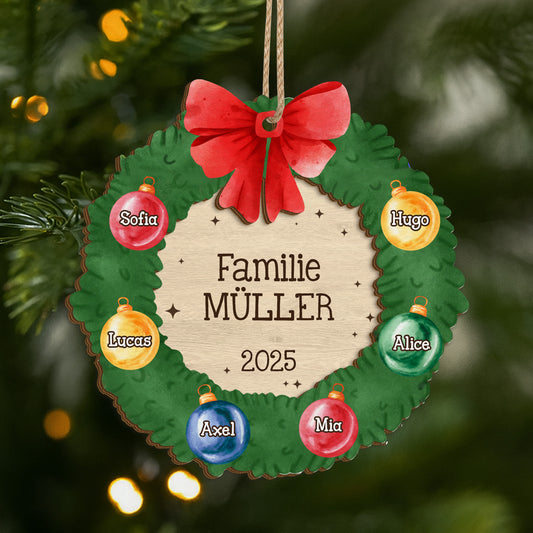 5513OGE1 familie mit weihnachtskranz personalisierte 2 schicht holz ornamente weihnachten 5513OTHAI