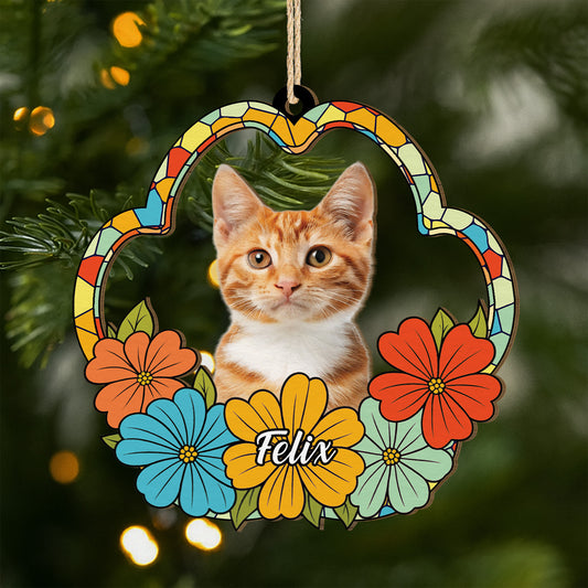 5542OGE1 katze blumen personalisierte 1 schicht holz ornamente mit foto 5542O8LMD
