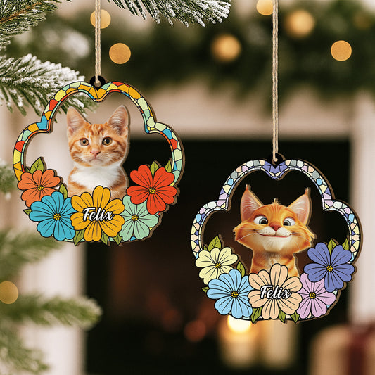 5542OGE2 katze blumen personalisierte 1 schicht holz ornamente mit foto 5542O8LMD