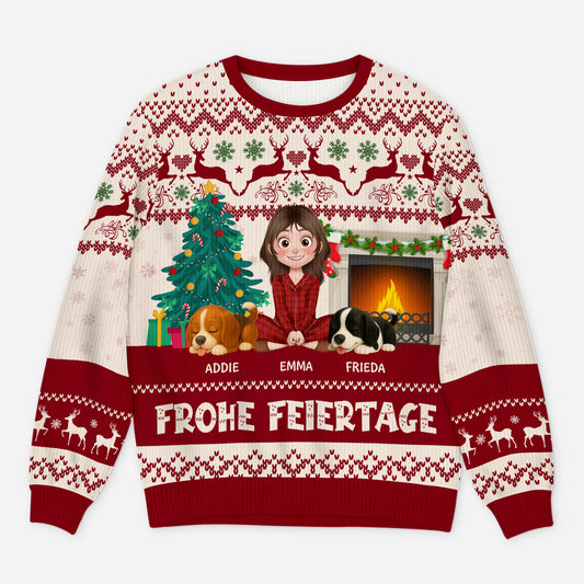 5644WGE1 frohe feiertage weihnachtspullover hund personalisiert_ 5644WTLNC