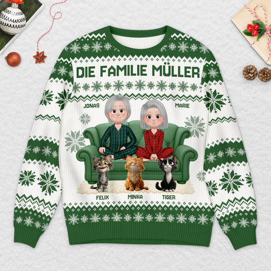 5649WGE2 die familie mit katzen weihnachtspullover familie personalisiert 5649W8HZD