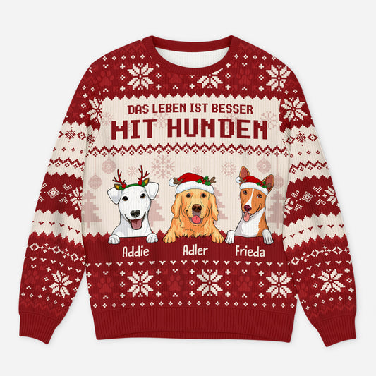 5652WGE1 das leben ist besser mit hunden weihnachtspullover hund personalisiert_ 5652WKZNC
