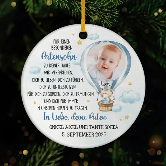 5670OGE1 patentochter patensohn personalisierte keramik ornamente mit foto zur taufe 5670O6HAK