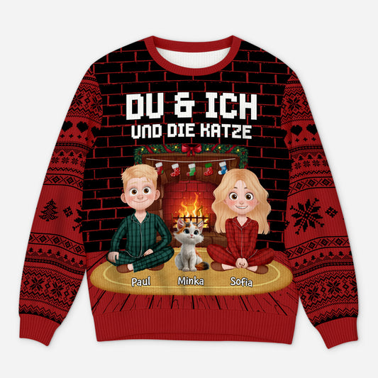 5715WGE1 du ich und katzen personalisierter weihnachtspullover_ paar 5715W6LMD